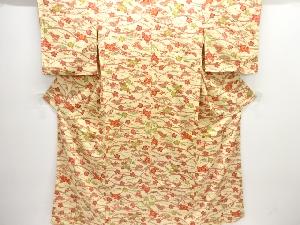 アンティーク　草花に蝶模様上代紬着物